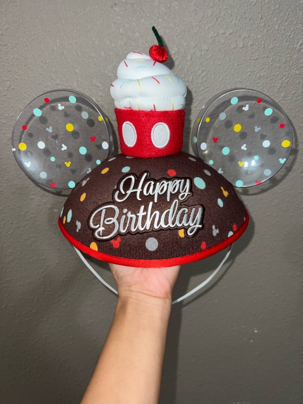 Disney Parks Mickey Mouse Happy Birthday cupcake celebration ear hat SIZE ADULT